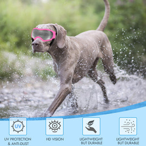 Dog Sunglasses Dog Goggles Pet Glasses Pet Eyewear with Adjustable Strap, Glasses for Medium Large Dog Swimming Skating Glasses UV Proof Windproof Dustproof (Black Frame + Gray Lens)