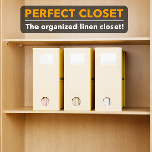 SpaceAid 8 Pack Bed Sheet Organizers and Storage, Foldable Sheet Organizer for Linen Closet, Sheets Set Folder Keeper with Window XL (Queen & King Size) Bedding Container (Beige, 8 Pack)