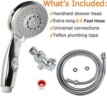 Load image into Gallery viewer, HauSun Handheld Shower Head with On/Off Switch - 5 Spray Settings 6.5 Feet Extra Long Hose High Pressure with Bathroom Faucet Kit - Universal Adapter Holder Mount for Wall,Chrome Finish