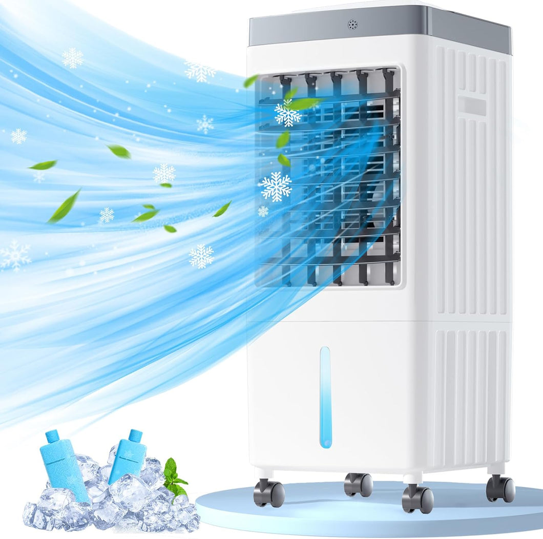 3-IN-1 Portable Air Conditioners, Evaporative Air Cooler with 4 Ice Packs, 3 Speeds & 4H Timer, 2-Gal Tank for 40H Cooling, No Window/Hose Needed Swamp Cooler, Remote Control AC for Room/Home/Office