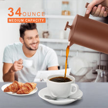 Load image into Gallery viewer, Secura French Press Coffee Maker, 304 Grade Stainless Steel Insulated Coffee Press with 2 Extra Screens, 34oz (1 Litre), Silver