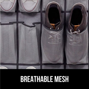 Over the Door Shoe Organizer, 24 Large Breathable Mesh Pockets, Space Saving Hanging Storage Holder, Closet Rack Hanger Holds Up to 40 lbs, Hangs on Closets for Shoes, Accessories, Black