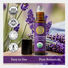 Load image into Gallery viewer, Silk Road Organic Lavender Essential Oil Roll On for Stress Relief, Sleep, Calm &amp; Relaxation | USDA Certified Aromatherapy Roller (10 ml)