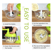 Load image into Gallery viewer, Manual Vegetable Cutter Food Processor 8 in 1 - Chopper, Mixer, Blender, Whipper, Egg Separator, Mincer, Grinder, Dicer with Clear Container 1200ml BPA Free