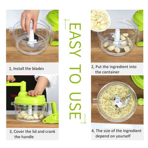 Manual Vegetable Cutter Food Processor 8 in 1 - Chopper, Mixer, Blender, Whipper, Egg Separator, Mincer, Grinder, Dicer with Clear Container 1200ml BPA Free