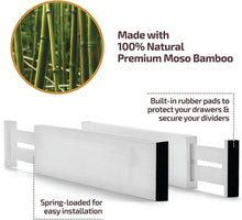 Load image into Gallery viewer, 4 Pack Drawer Dividers Bamboo 2.6&quot; High, 16-22&quot; Adjustable Drawer Organizers for Clothes, Expandable Dresser Separators in Bedroom/Bathroom/Kitchen/Office Organization and Storage (Natural)