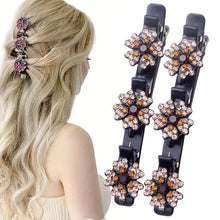 Load image into Gallery viewer, 2 Pcs Sparkling Crystal Stone Braided Hair Clips, 2024 New Satin Fabric Hair Bands Rhinestone Four-Leaf Clover Hair Clip,Duck Bill Clips for Women Girls (4 Pcs)