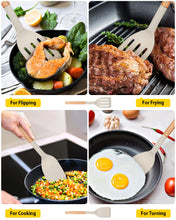 Load image into Gallery viewer, Pack of 2 Silicone Cooking Spatula, Heat Resistant Solid Turner, Non Stick Slotted Spatulas with Wooden Short Handle,Ideal Wood Kitchen Utensils Set for Frying, Baking, Flipping, Turning