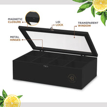 Load image into Gallery viewer, Bamboo Tea Bag Organizer Storage Box with Drawer &amp; Acrylic Window - Magnetic Lid Keeps Contents Fresh - Ideal Mothers Day Gifts for Mom - Gift Caddy (Tea Not Included)