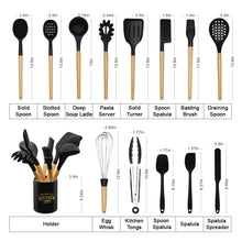 Load image into Gallery viewer, Kitchen Cooking Utensils Set, 14 Non-Stick Silicone Cooking Kitchen Utensils Spatula Set with Holder, Wooden Handle Silicone Kitchen Gadgets Utensil Set for Nonstick Cookware(Black)