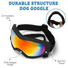 Load image into Gallery viewer, Dog Sunglasses Dog Goggles Pet Glasses Pet Eyewear with Adjustable Strap, Glasses for Medium Large Dog Swimming Skating Glasses UV Proof Windproof Dustproof (Black Frame + Gray Lens)