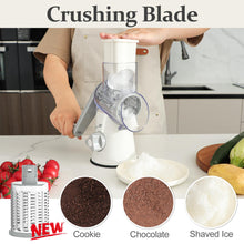 Load image into Gallery viewer, Rotary Cheese Grater Hand Crank Cheese Shredder for Fresh Cheese, Vegetable, Nuts,Non-slip Suction Base, Free Cleaning Brush Three Blades, Black