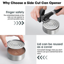 Load image into Gallery viewer, Beneno Can Opener, Manual Side Safe Cut Can Opener Smooth Edge with Durable Sharp Blade, Effort-Saving Knob &amp; Comfortable Non-slip Handle, Brown