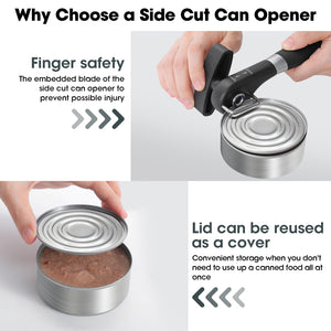 Beneno Can Opener, Manual Side Safe Cut Can Opener Smooth Edge with Durable Sharp Blade, Effort-Saving Knob & Comfortable Non-slip Handle, Brown