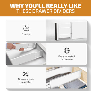 6 Pack Drawer Dividers 6 Inch High, 11”-17" Adjustable Bamboo Organizers Large Expandable Drawer Separators for Cloths, Dresser, Bedroom, Bathroom, Baby Drawer, Office & Kitchen Utensils (Natural)
