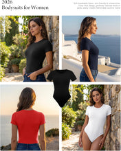 Load image into Gallery viewer, TNNZEET Body Suits for Womens - Short Sleeve Round Neck Outfits T Shirts | Tummy Control Bodysuits Blouse, Outfits Leotards for women, Compression Tops, Business Casual 2026