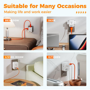 Surge Protector Wall Outlet Extender, TESSAN Multi Plug Outlet Splitter with 3 USB Charging Blocks(1 USB C), Multi Plug Wall Charger for Home, Office, School, College Dorm Essentials
