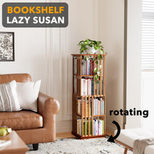 Load image into Gallery viewer, SpaceAid 6 Tier Rotating Bookshelf Tower, Bamboo Spinning Book Shelf, Revolving 360 Bookcase Storage Swivel Round Carousel, Vertical Rotate Turning Spiral Corner Organizer (6-Tier Walnut)