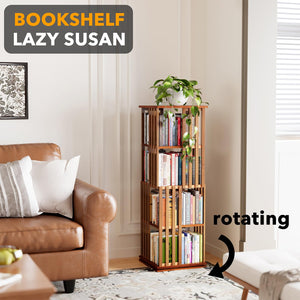 SpaceAid 6 Tier Rotating Bookshelf Tower, Bamboo Spinning Book Shelf, Revolving 360 Bookcase Storage Swivel Round Carousel, Vertical Rotate Turning Spiral Corner Organizer (6-Tier Walnut)