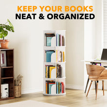 Load image into Gallery viewer, SpaceAid 4 Tier Rotating Bookshelf Tower, Spinning Bookcase Lazy Susan, Revolving 360 Book Shelf Storage Round Carousel, Vertical Rotate Turning Spiral Corner Organizer, White
