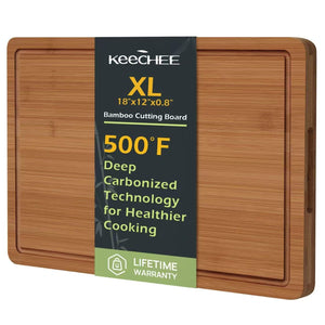 Bamboo Cutting Board, Durable Wood Cutting Boards for Kitchen with Deep Juice Grooves & Built-in Handles, Ideal Charcuterie & Chopping for Meat, Vegetables and Fruits Ideal Kitchen Gifts