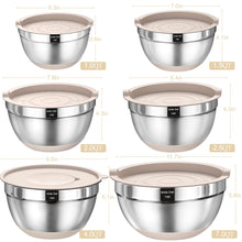 Load image into Gallery viewer, Mixing Bowls with Airtight Lids Set, 26PCS Stainless Steel Khaki Bowls with Grater Attachments, Non-Slip Bottoms &amp; Kitchen Gadgets Set, Size 7, 4, 2.5, 2.0,1.5, 1QT, Great for Mixing &amp; Serving