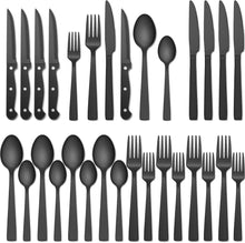 Load image into Gallery viewer, Black Silverware Set, Umit Chef 48Pcs Black Flatware Set with Steak Knives for 8, Food-Grade Stainless Steel Flatware Utensils Set, Cutlery Set for Home Kitchen and Restaurant