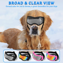 Load image into Gallery viewer, Dog Sunglasses Dog Goggles Pet Glasses Pet Eyewear with Adjustable Strap, Glasses for Medium Large Dog Swimming Skating Glasses UV Proof Windproof Dustproof (Black Frame + Gray Lens)