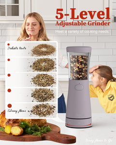 Electric Salt and Pepper Grinder, Stainless Steel Rechargeable Salt and Pepper Grinder Set with 4.5 oz Large Capacity, 1.8" Wide Mouth, Adjustable Coarseness, Ideal for Kitchen