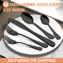 Load image into Gallery viewer, Black Silverware Set, Umite Chef 49-Piece Flatware Set with Drawer Organizer, Durable Stainless Steel Cutlery Set for 8, Tableware Eating Utensils with Steak Knives for Home Restaurant
