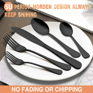 Black Silverware Set, Umite Chef 49-Piece Flatware Set with Drawer Organizer, Durable Stainless Steel Cutlery Set for 8, Tableware Eating Utensils with Steak Knives for Home Restaurant