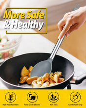 Load image into Gallery viewer, Pack of 2 Large Silicone Cooking Spoon Non Stick Solid Basting Spoons Heat-Resistant Kitchen Utensils for Mixing Serving (Gray-Blue)