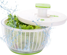 Load image into Gallery viewer, Brieftons QuickPush Salad Spinner: Large 6.3-Quart Vegetable Washer Dryer Strainer Drainer, Easy One-Handed Handle &amp; Brake, Fast Spin Cycles, Compact Storage, to Wash, Clean &amp; Dry Vegetables, Fruits