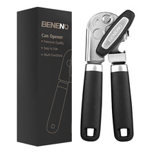 Load image into Gallery viewer, Beneno Can Opener Manual with Magnet, Hand Held Heavy Duty Can Opener with Durable Sharp Blade Smooth Edge, Big Effort-Saving Knob, Soft Grip Rubber Handle, Multifunctional Bottle Opener, Green