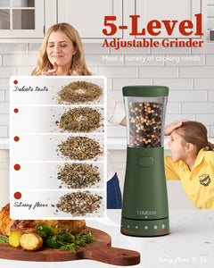 Electric Salt and Pepper Grinder, Stainless Steel Rechargeable Salt and Pepper Grinder Set with 4.5 oz Large Capacity, 1.8" Wide Mouth, Adjustable Coarseness, Ideal for Kitchen