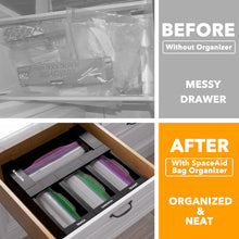 Load image into Gallery viewer, SpaceAid Bag Storage Organizer for Kitchen Drawer, Bamboo Organizer, Compatible with Gallon, Quart, Sandwich and Snack Variety Size Bag (4 Pack)