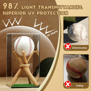 JupDec Baseball Display Case with Wood Stand, Clear Acrylic Stable & Secure Game Ball Holder Showcase, UV Protection Souvenirs and Collectibles Box with Turf, Ideal Gift for Autograph Single MLB Ball
