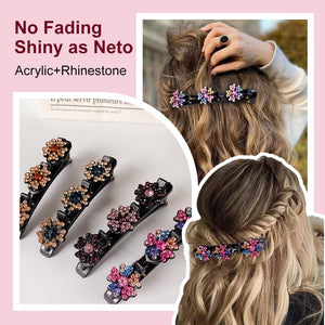 2 Pcs Sparkling Crystal Stone Braided Hair Clips, 2024 New Satin Fabric Hair Bands Rhinestone Four-Leaf Clover Hair Clip,Duck Bill Clips for Women Girls (4 Pcs)