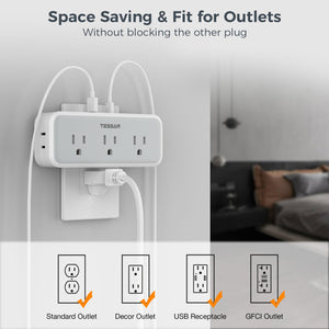 Multi Plug Outlet Extender, TESSAN Surge Protector Wall Plug Splitter with 5 Electrical Outlet Expander, Multiple Plug Adapter for Travel Home Office