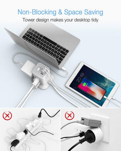 Tower Power Strip with 6 Feet Extension Cord, 8 Outlets 3 USB Chargers, 1700 Joules Surge Protection, Extension Cord with Multiple Outlets, 1875W, Office Supplies, Dorm Essentials, Charging Station