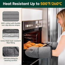 Load image into Gallery viewer, Beneno Non-Slip Silicone Textured Cotton Oven Mitts, Heat Resistant up to 500° F, Flexible Grip with 14.3&quot;x7&quot; Longer Protection, Durable 100% Cotton Oven Mitts for Kitchen &amp; Barbecue, 2-Pack, Gray