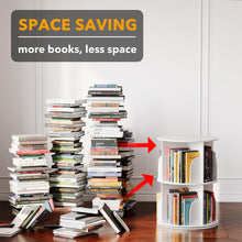 Load image into Gallery viewer, SpaceAid 4 Tier Rotating Bookshelf Tower, Spinning Bookcase Lazy Susan, Revolving 360 Book Shelf Storage Round Carousel, Vertical Rotate Turning Spiral Corner Organizer, White
