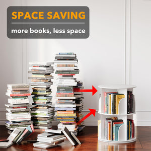 SpaceAid 4 Tier Rotating Bookshelf Tower, Spinning Bookcase Lazy Susan, Revolving 360 Book Shelf Storage Round Carousel, Vertical Rotate Turning Spiral Corner Organizer, White