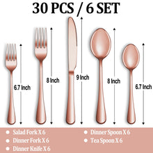 Load image into Gallery viewer, MUTNITT 30 Pcs Silverware Set Service for 6,Premium Stainless Steel Flatware Set,Mirror Polished Cutlery Utensil Sets,Durable Kitchen Eating Tableware Sets,Include Fork Knife Spoon,Dishwasher Safe
