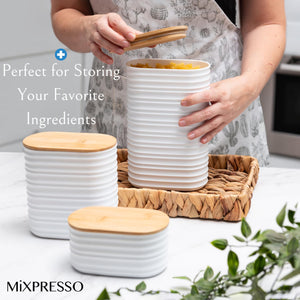 Mixpresso 3 Pcs Olive Green Canisters Sets For The Kitchen, Airtight Plastic Canister With Bamboo Lid, Coffee And Sugar Canister Set, Decorative Sugar Container, Kitchen Decor For Counter