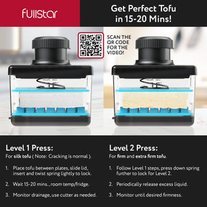 2-in-1 Tofu Press & Cutter, Dishwasher Safe, BPA-Free, Press Box for Extra Firm & Silken Tofu (Blue)