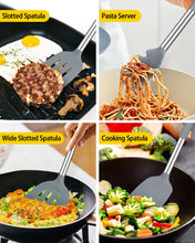 Load image into Gallery viewer, Silicone Cooking Utensil Set, 8Pcs Non-stick Cookware with Stainless Steel Handle, BPA Free Heat Resistant Kitchen Tools with Spatulas, Turners, Spoons, Skimmer and Pasta Fork