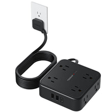 Load image into Gallery viewer, Surge Protector Flat Extension Cord Flat Plug Power Strip, 8 AC Outlets, 3 USB Charger(1 USB C Port) 3-Sided Outlet Extender, 5 Ft, 900 Joules Protection, Office Supplies, Dorm Room Essentials, Grey