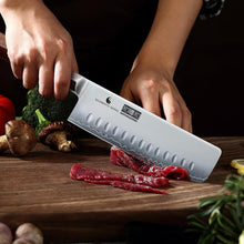 Load image into Gallery viewer, Nakiri Knife 7 Inch, Hand Forged Japanese Super Steel Chef Knife, Multipurpose Meat and Vegetable Kitchen Knife with Red Sandal Wooden Handle &amp; Gift Box