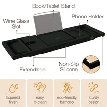 Load image into Gallery viewer, Bathtub Tray Caddy - Premium Bamboo Expandable Bath Tub Tray Table, Luxurious Wooden Bath Caddy for Books, Tablets, Wine, Bathroom Accessories, Spa Essentials, Housewarming, Wedding